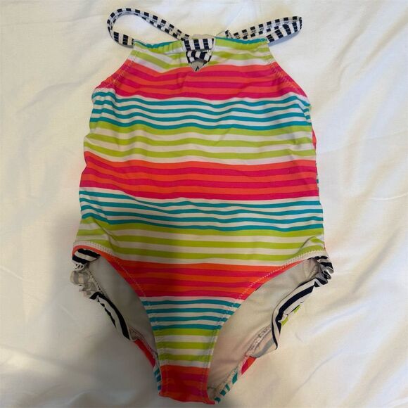 Kiko & Max Girls' 2T Striped One Piece Swimsuit Multicolor - Picture 1 of 6